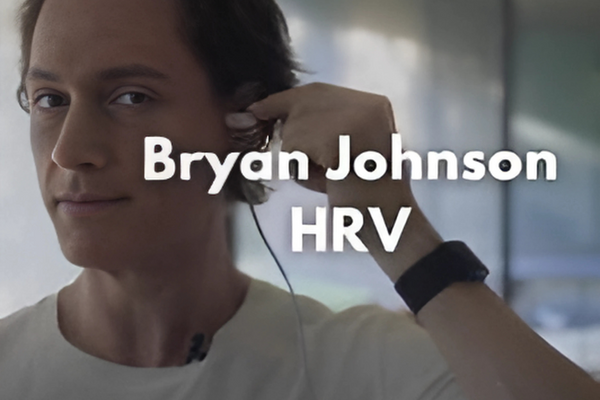 "Bryan Johnson tracking his Heart Rate Variability (HRV) as part of his biohacking regimen to optimize performance, longevity, and stress management. Learn how HRV monitoring can enhance health and resilience on our blog."