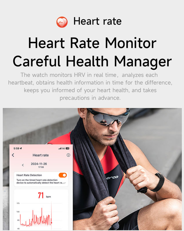 "Smartwatch heart rate monitoring feature showing real-time HRV analysis for accurate health tracking."